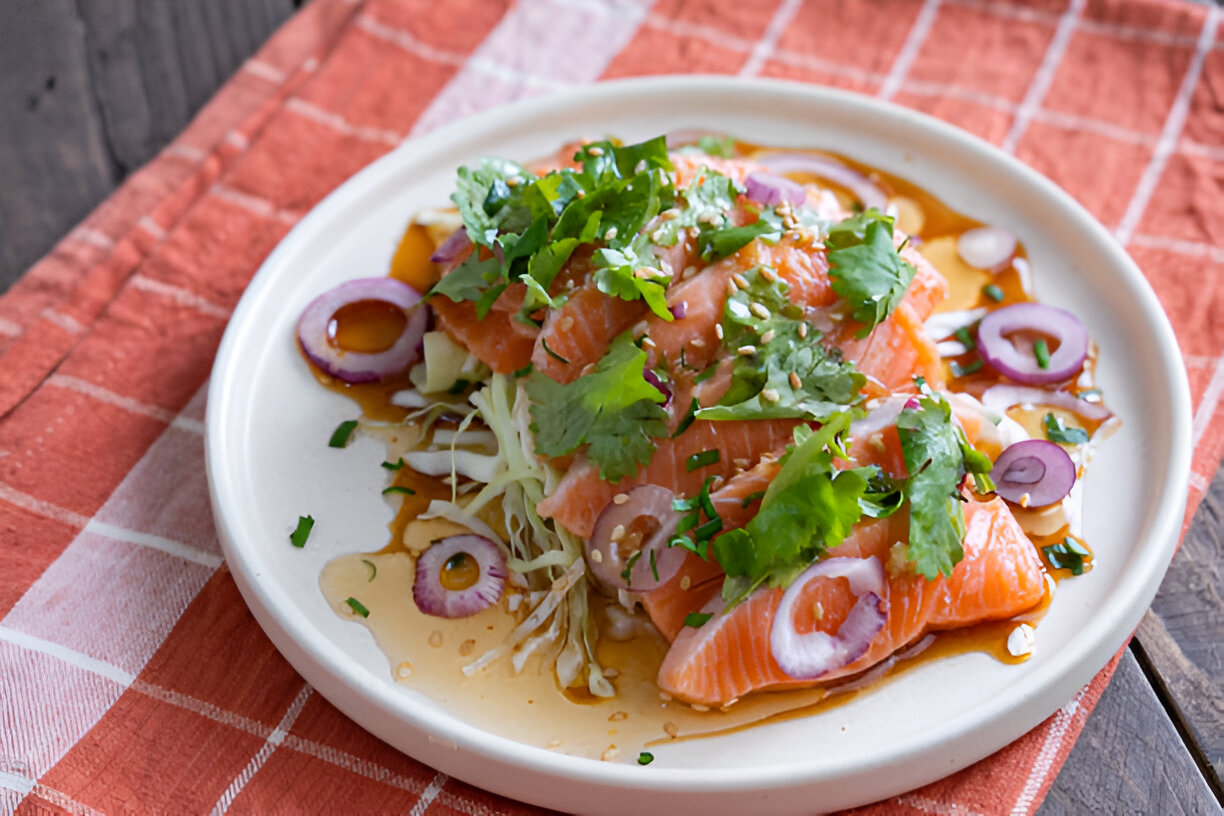 Fresh Salmon Sashimi Salad with Soy-Sesame Dressing Recipe