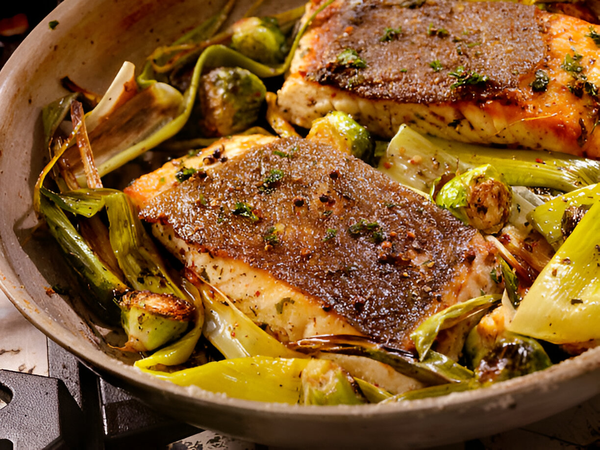 Crispy Cod with Leeks Sprouts & Lemon Recipe