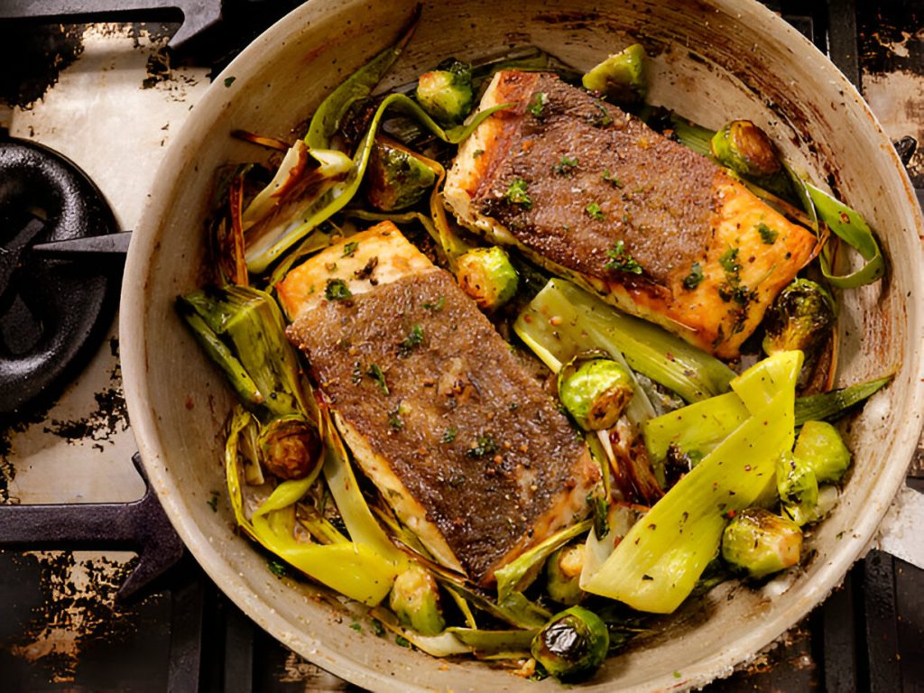 Crispy Cod with Leeks Sprouts & Lemon Recipe