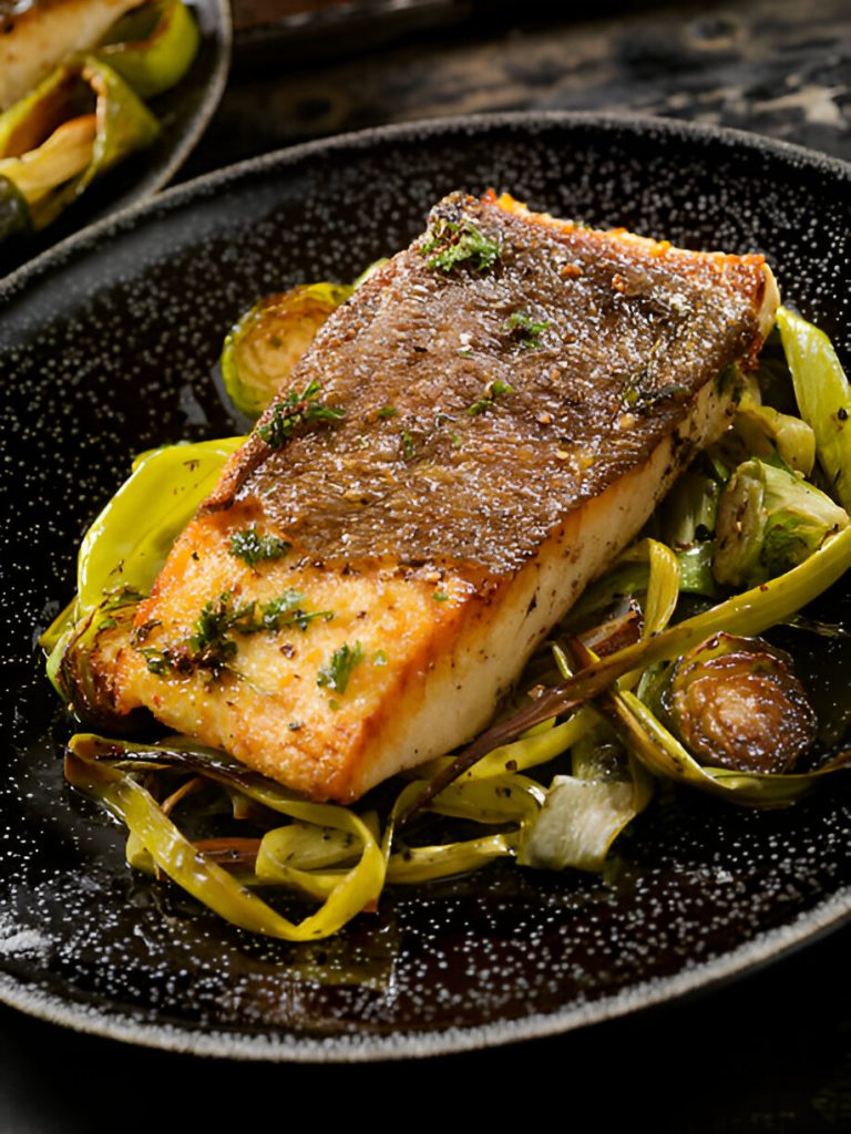 Crispy Cod with Leeks Sprouts & Lemon Recipe