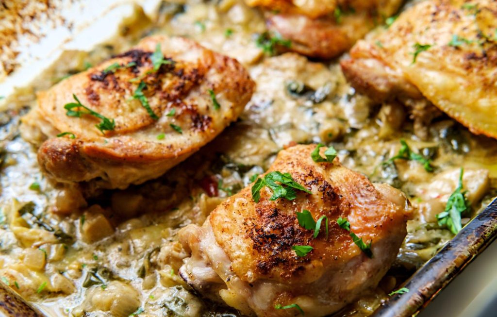 Creamy Spinach Artichoke Chicken Thighs Recipe