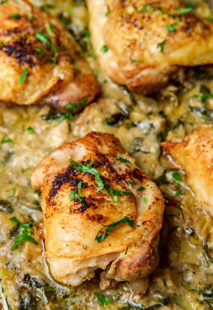 Creamy Spinach Artichoke Chicken Thighs Recipe