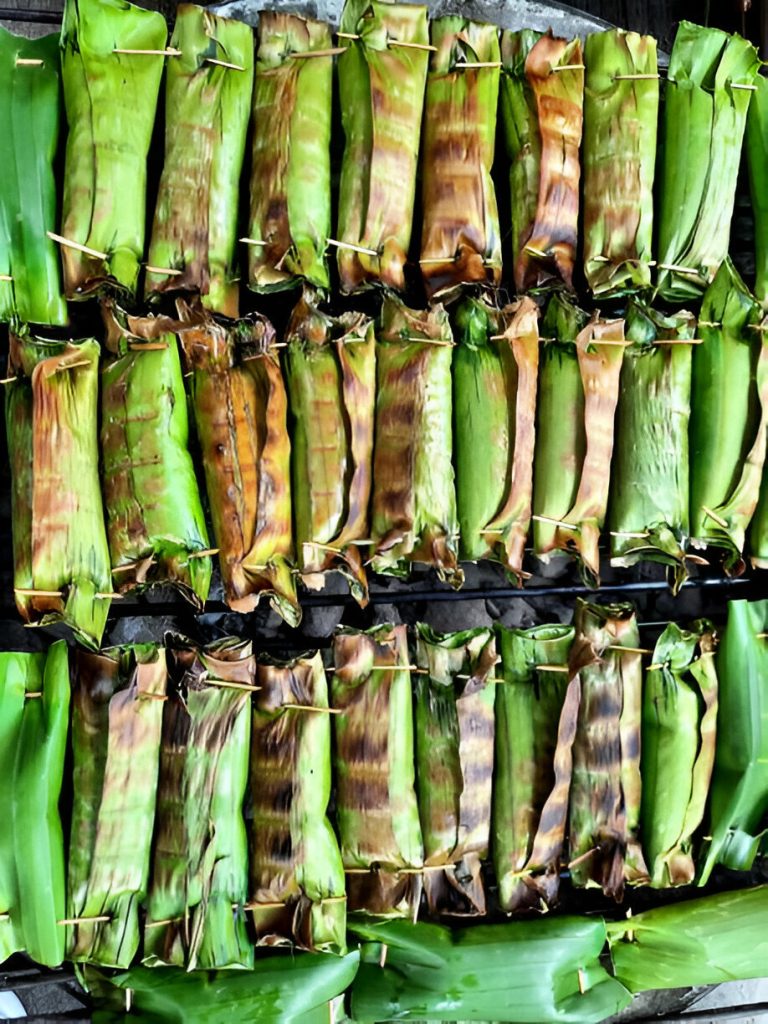 Sweet Sticky Rice in Banana Leaf on Grill Recipe